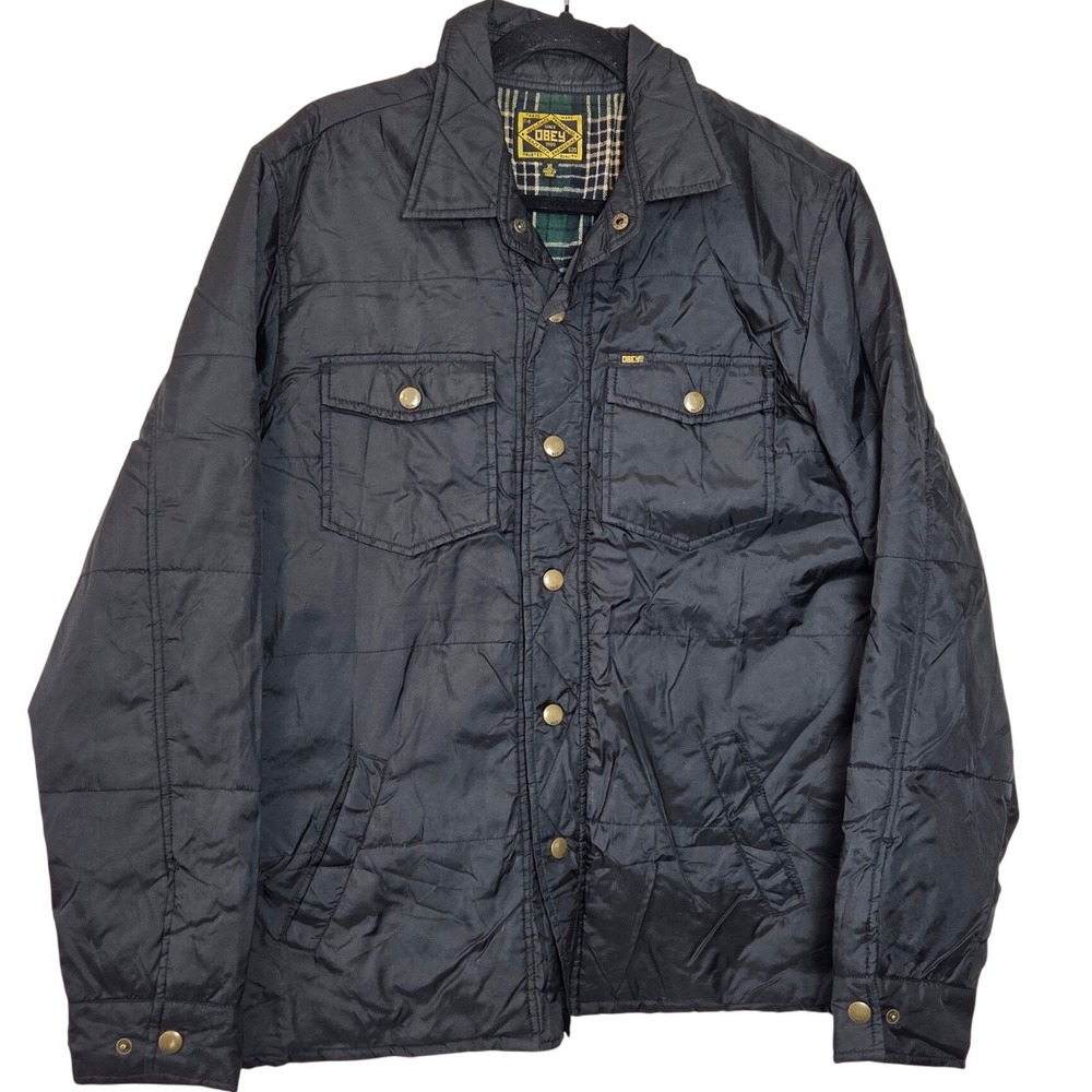 Obey Quilted Workwear Jacket‎ Plaid Lined Snap Front XL